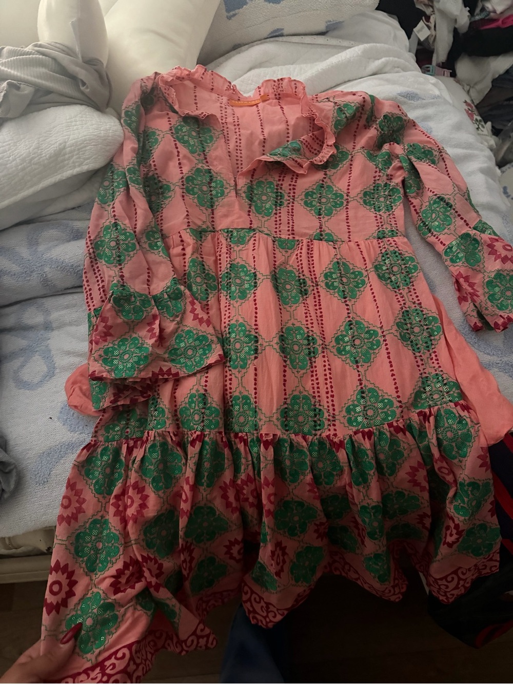 Oliphant Pink Mini Dress with Green Floral Print